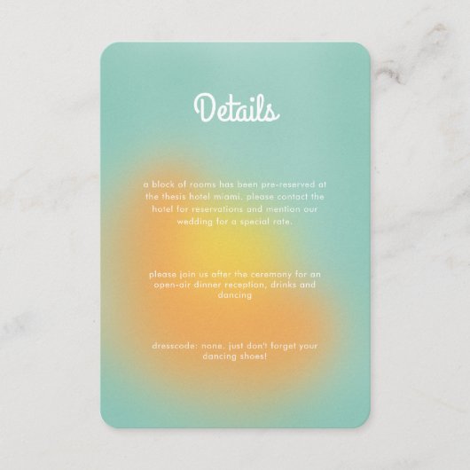 Farbenfrohe Gradient Mint Orange Hochzeit Begleitkarte (Vorderseite)