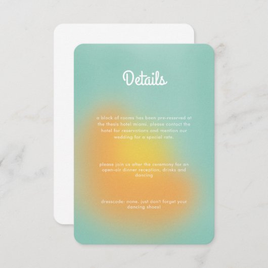 Farbenfrohe Gradient Mint Orange Hochzeit Begleitkarte (Vorne/Hinten)