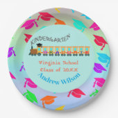 Farbenfrohe Graduierung Cap Abschluss Train Pappteller (Vorderseite)