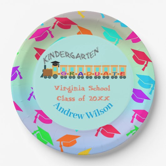 Farbenfrohe Graduierung Cap Abschluss Train Pappteller (Vorderseite)