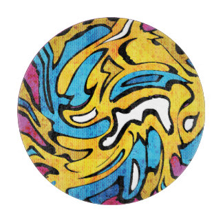 Farbenfrohe Graffiti-Abstrakter schwarzer Hintergr Schneidebrett