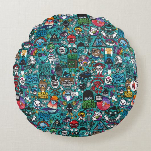 Farbenfrohe Graffiti Art Rundes Kissen (Vorderseite)