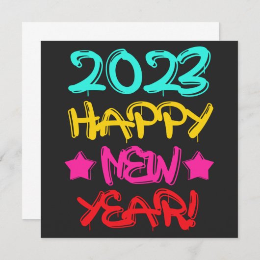 Farbenfrohe Graffiti Frohes Neues Jahr 2023 in Ret Einladung (Vorne/Hinten)