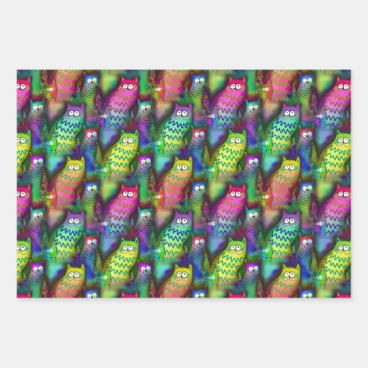 Farbenfrohe Grafikkatzen mit Grins 3 Geschenk Geschenkpapier Set (Vorderseite 3)