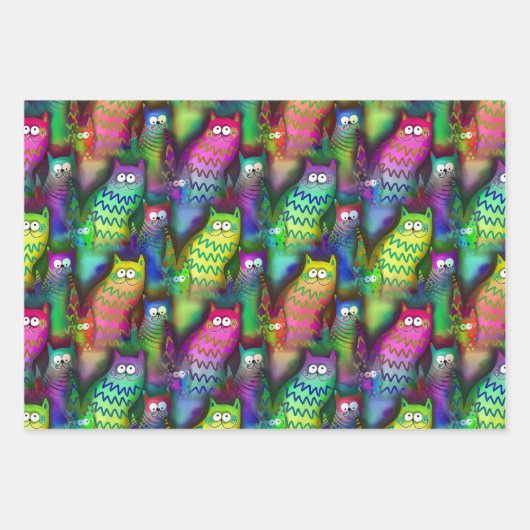 Farbenfrohe Grafikkatzen mit Grins 3 Geschenk Geschenkpapier Set (Vorderseite 2)