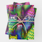 Farbenfrohe Grafikkatzen mit Grins 3 Geschenk Geschenkpapier Set (Beispiel)