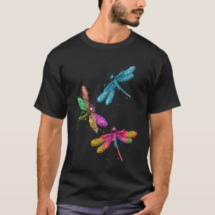 Farbenfrohe grafische Muster Dragonfly Flying Anim T-Shirt