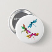 Farbenfrohe grafische Muster Dragonfly Funny Flyin Button (Vorne & Hinten)