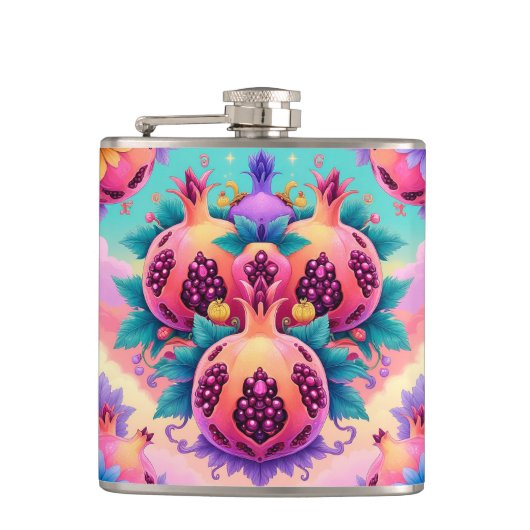 Farbenfrohe Granatapfel Flachmann (Vorderseite)