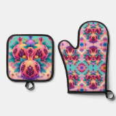 Farbenfrohe Granatapfel Ofenhandschuh & Topflappen-Set (Vorderseite)