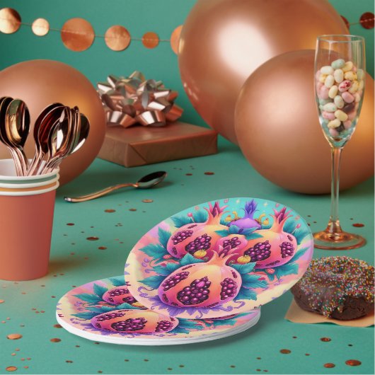 Farbenfrohe Granatapfel Pappteller (Multi)