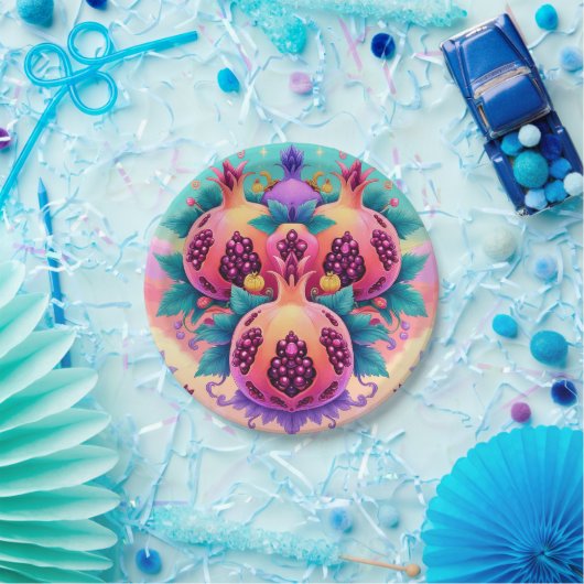 Farbenfrohe Granatapfel Pappteller (Party)