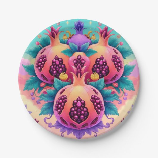 Farbenfrohe Granatapfel Pappteller (Vorderseite)