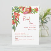 Farbenfrohe Granatapfel Rote Bridal Einladung (Stehend Vorderseite)