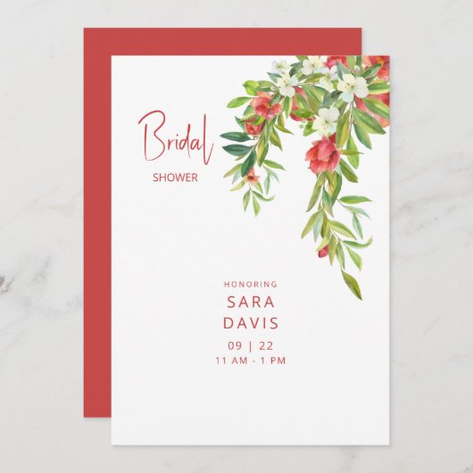 Farbenfrohe Granatapfel Rote Bridal Einladung (Vorne/Hinten)