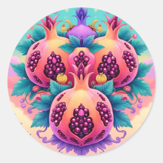 Farbenfrohe Granatapfel Runder Aufkleber (Vorderseite)