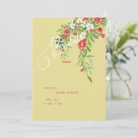 Farbenfrohe Granatapfel Toskanisch Gelb & Rot Brid Einladung (Stehend Vorderseite)