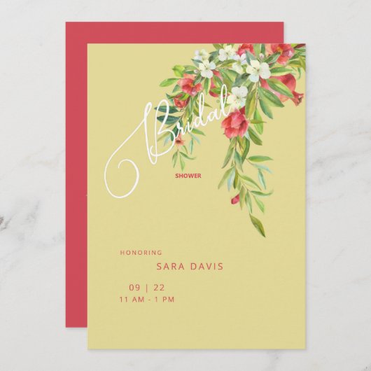 Farbenfrohe Granatapfel Toskanisch Gelb & Rot Brid Einladung (Vorne/Hinten)