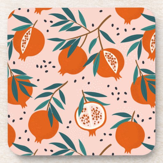Farbenfrohe Granatapfelmuster Getränkeuntersetzer (Vorderseite)