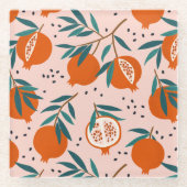 Farbenfrohe Granatapfelmuster Glasuntersetzer (Vorderseite)