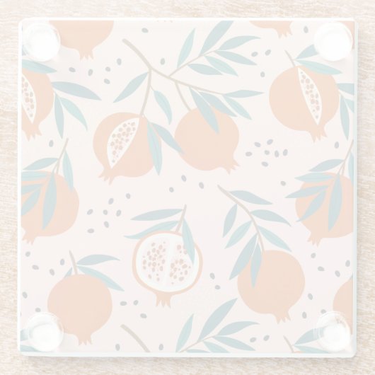 Farbenfrohe Granatapfelmuster Glasuntersetzer (Rückseite)