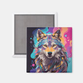 Farbenfrohe graue Wolf Neon Farben Magnet (Vorderseite/Rückseite)