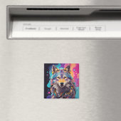 Farbenfrohe graue Wolf Neon Farben Magnet (In Situ (Geschirrspüler))