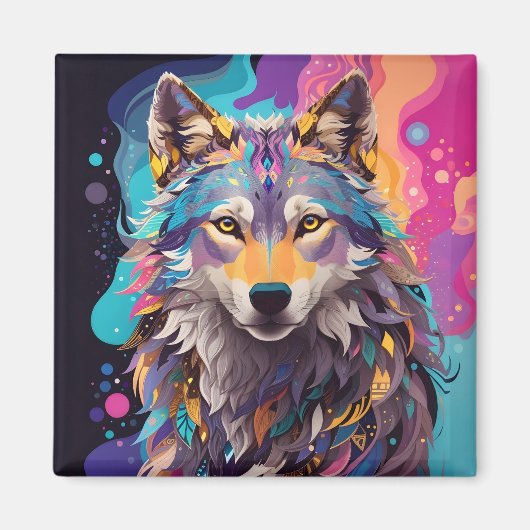 Farbenfrohe graue Wolf Neon Farben Magnet (Vorne)