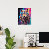 Farbenfrohe graue Wolf Neon Farben Poster (Heimbüro)