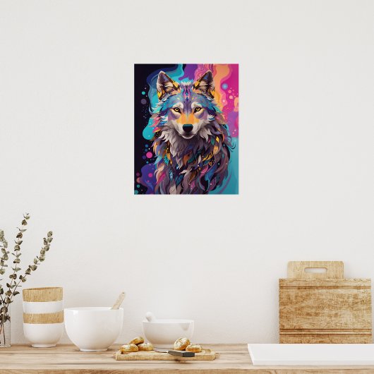 Farbenfrohe graue Wolf Neon Farben Poster (Küche)