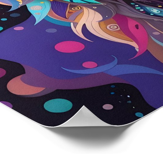 Farbenfrohe graue Wolf Neon Farben Poster (Ecke)