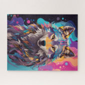 Farbenfrohe graue Wolf Neon Farben Puzzle (Horizontal)