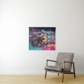 Farbenfrohe graue Wolf Neon Farben Wandteppich (Beispiel (Horizontal))