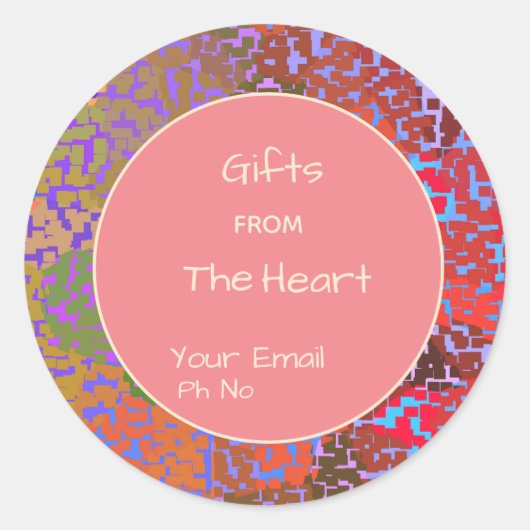 Farbenfrohe Grenze mit Peach Center Geschenkaufkle Runder Aufkleber (Vorderseite)