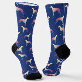 Farbenfrohe Greyhound Silhouette Muster Blau Socken (Gewinkelt)