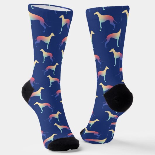 Farbenfrohe Greyhound Silhouette Muster Blau Socken (Gewinkelt)