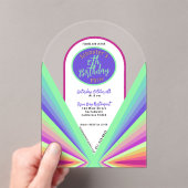 Farbenfrohe Groovy 70er Jahre Retro Birthday Arch Acryleinladungen (Insitu (Handheld))