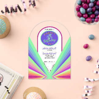 Farbenfrohe Groovy 70er Jahre Retro Birthday Arch Acryleinladungen