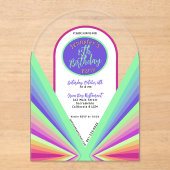 Farbenfrohe Groovy 70er Jahre Retro Birthday Arch Acryleinladungen (Vorderseite)