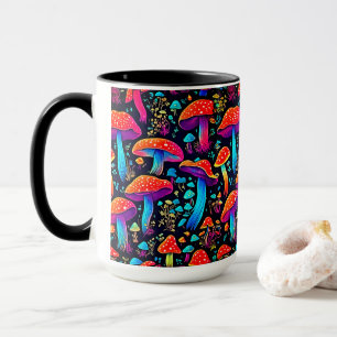 Farbenfrohe Groovy Biolumineszenz Pilze Tasse