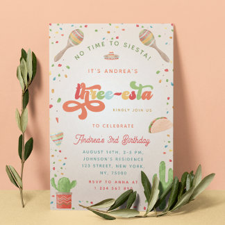 Farbenfrohe Groovy Fiesta 3. Geburtstagsgeschlecht Einladung