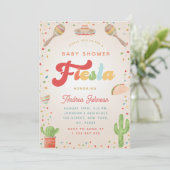 Farbenfrohe Groovy Fiesta Retro Mexican Baby Showe Einladung (Stehend Vorderseite)