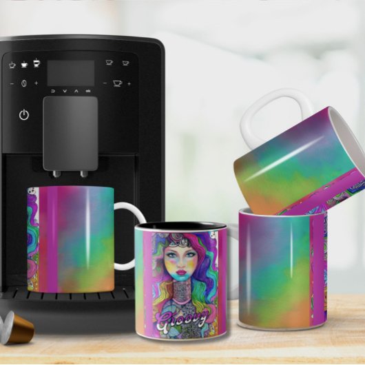 Farbenfrohe Groovy Hippie Art Female 11 oz Tasse