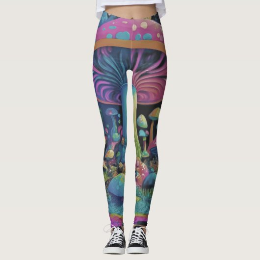 Farbenfrohe Groovy Magic Mushrooms Leggings (Vorderseite)