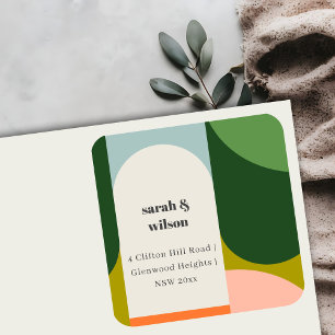 Farbenfrohe Groovy Retro Arch Abstrakte Adresse Quadratischer Aufkleber