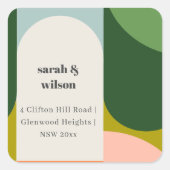 Farbenfrohe Groovy Retro Arch Abstrakte Adresse Quadratischer Aufkleber (Vorderseite)