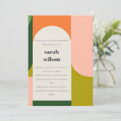 Farbenfrohe Groovy Retro Arch Abstrakte Babydusche Einladung (Stehend Vorderseite)