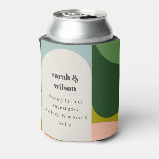 Farbenfrohe Groovy Retro Arch Abstrakte Hochzeit Dosenkühler (Kanne Rückseite)