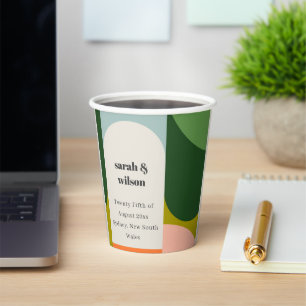 Farbenfrohe Groovy Retro Arch Abstrakte Hochzeit Pappbecher