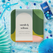 Farbenfrohe Groovy Retro Arch Abstrakte Hochzeit Pappteller (Party)